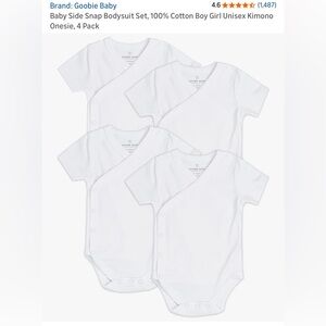 Bundle (4) 0-3M Organic Cotton Goobie Baby White Short Sleeve Kimono Onesies